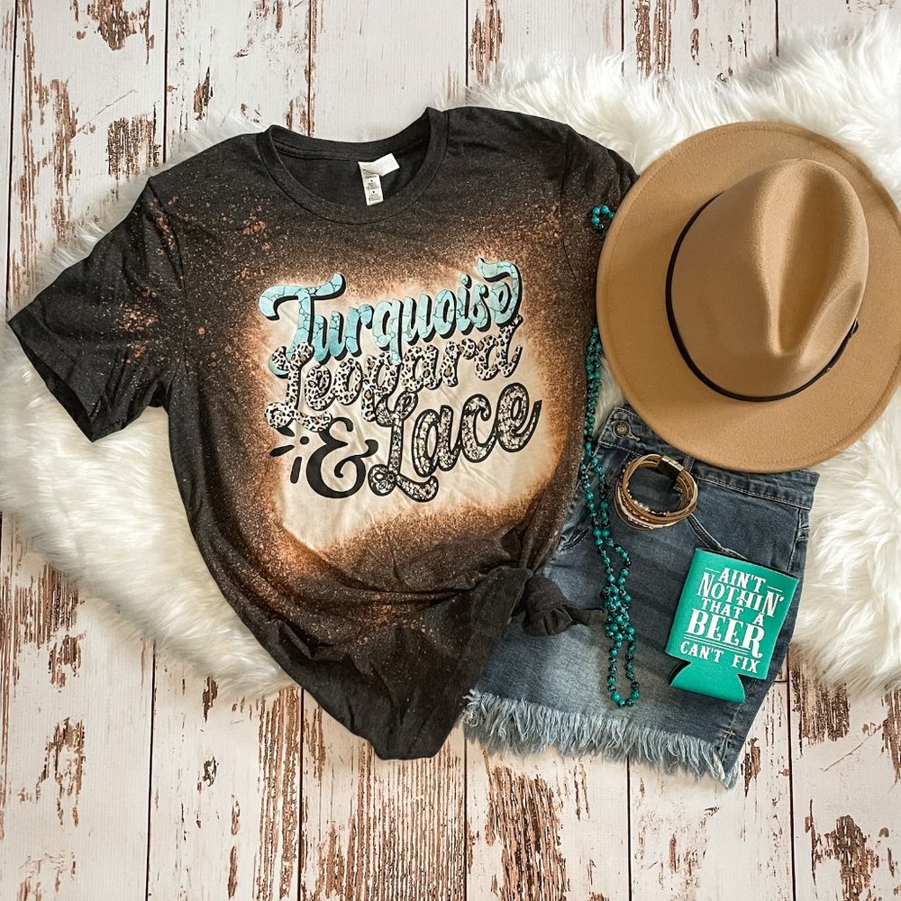 ladies graphic tee | Turquoise Leopard and Lace
